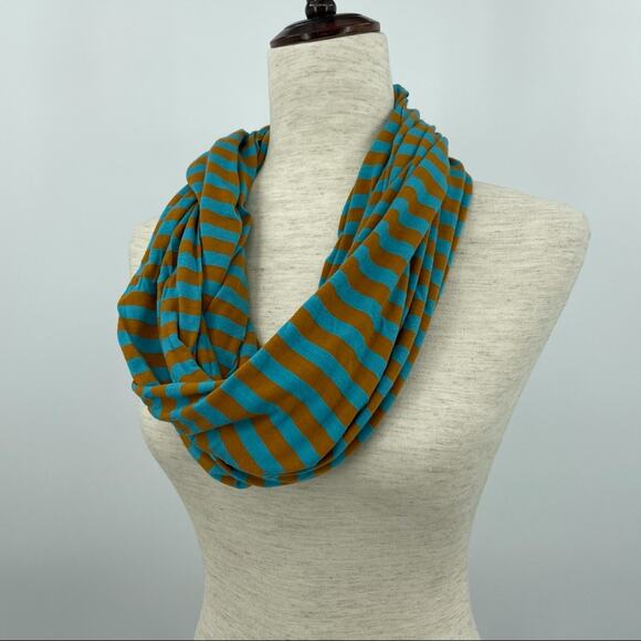 Infinity Scarf Head Covering Face Mask Stripe Color Block Orange Blue Viscose - Picture 3 of 8